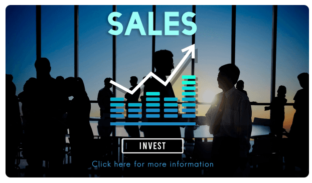 Sales invest graphic overlaid on a photo of business professionals