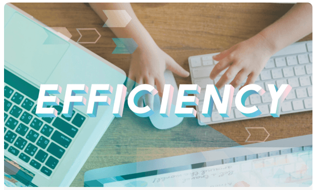 Hands typing on a laptop and keyboard with the word Efficiency overlaid