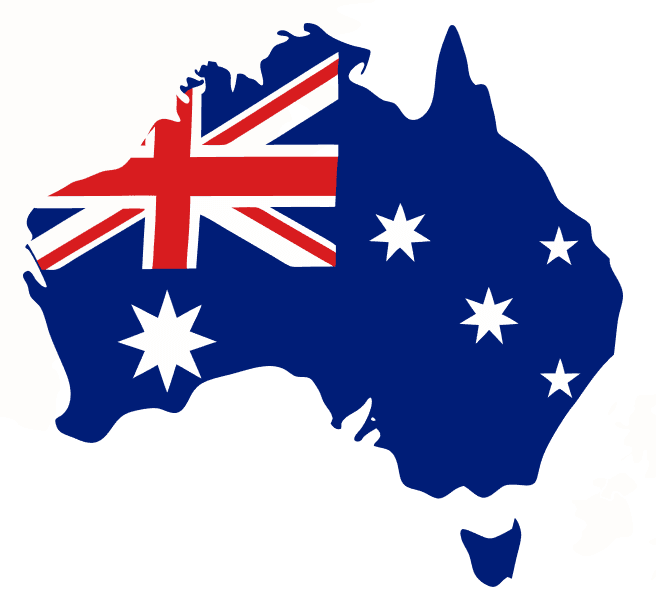 Map of Australia in the colors of the Australian flag