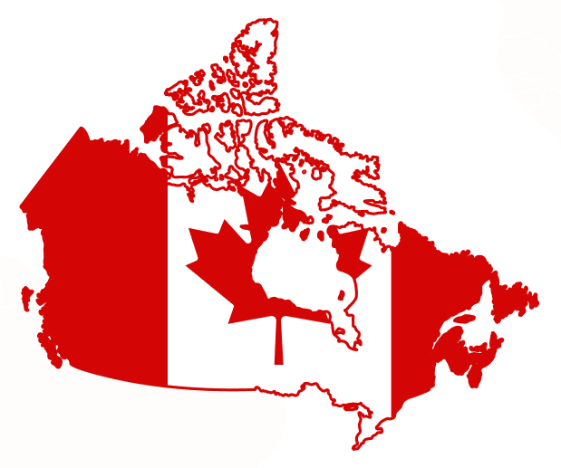 Map of Canada in the colors of the Canadian flag