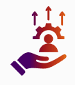 Hand presenting a person icon with upward arrows representing support