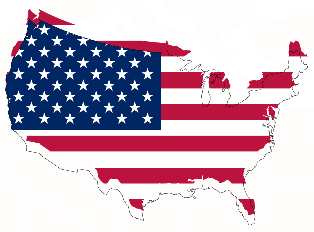 Map of the United States in the colors of the American flag