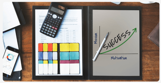 Planner page with colorful sticky notes and the word Success