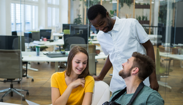 Colleagues collaborating in an office