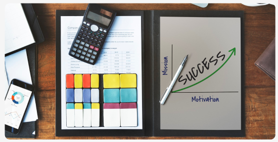 Planner page with colorful sticky notes and the word Success